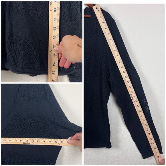 Frye Black Cotton Open Knit Cardigan Scalloped Edge Button Front XXL - Picture 8 of 10